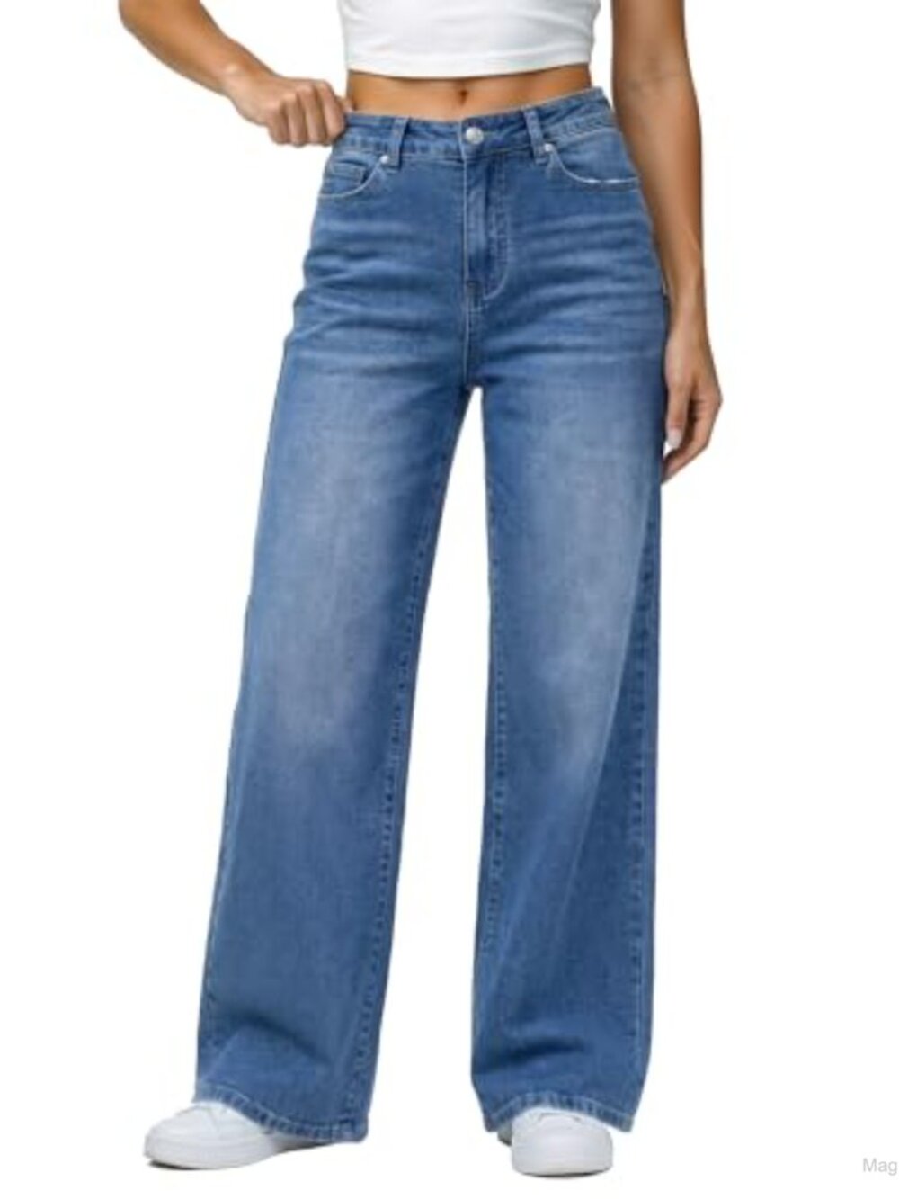 Women's Wide Leg High Waisted Stretchy Denim Jeans, 90s Baggy Trouser Pants